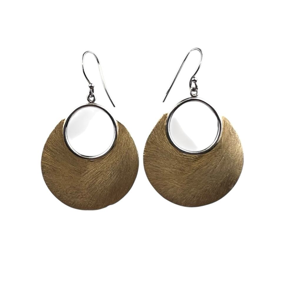 AMH Sterling Silver Hook Pierced Earrings Brushed Vermeil Discs
